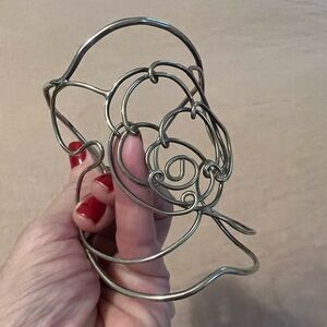 Big art silver wire rose floral cuff bracelet
